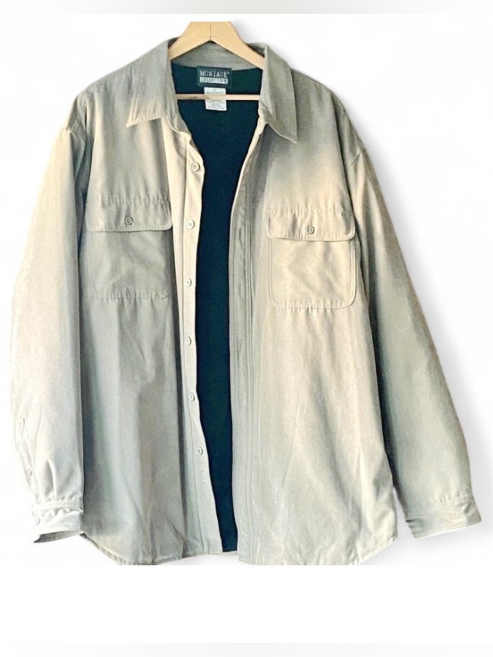 Montage Mens XL Taupe Fleece Lined Shirt Jacket Button Up Shacket